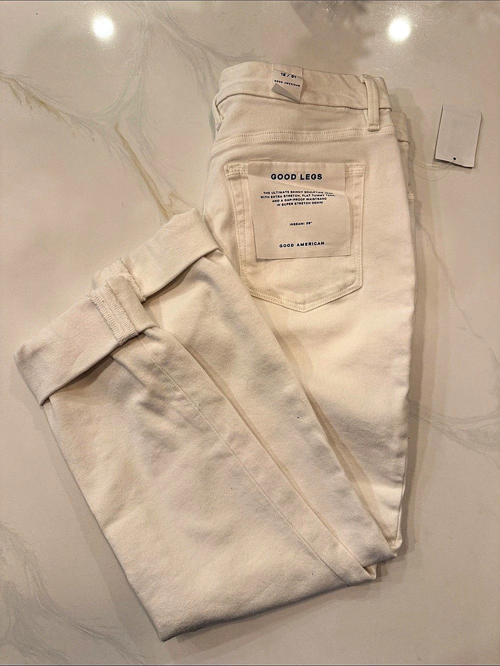 Good American Good Legs Skinny Jeans in White Waist 12 NWT